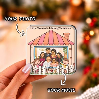 Customized Family Theme Musical Fridge Magnet with Built in Speaker Personalized Photo Frame Magnet for Refrigerator Audio Playback Sound Playing Memory Gift for Home Decor